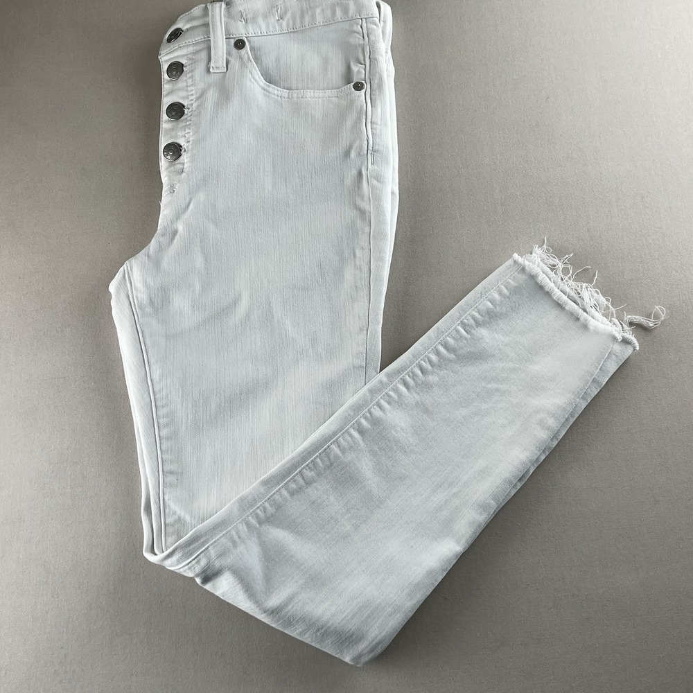 Madewell White High Rise Skinny Jeans Button Fly Raw Hem Womens Size 27 - Picture 7 of 13
